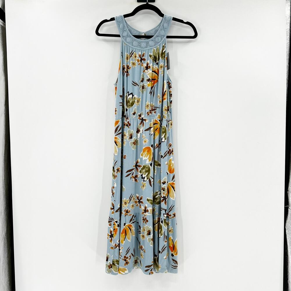 DanielRainn Women's Blue Floral Sleeveless Crochet Midi Dress Size M